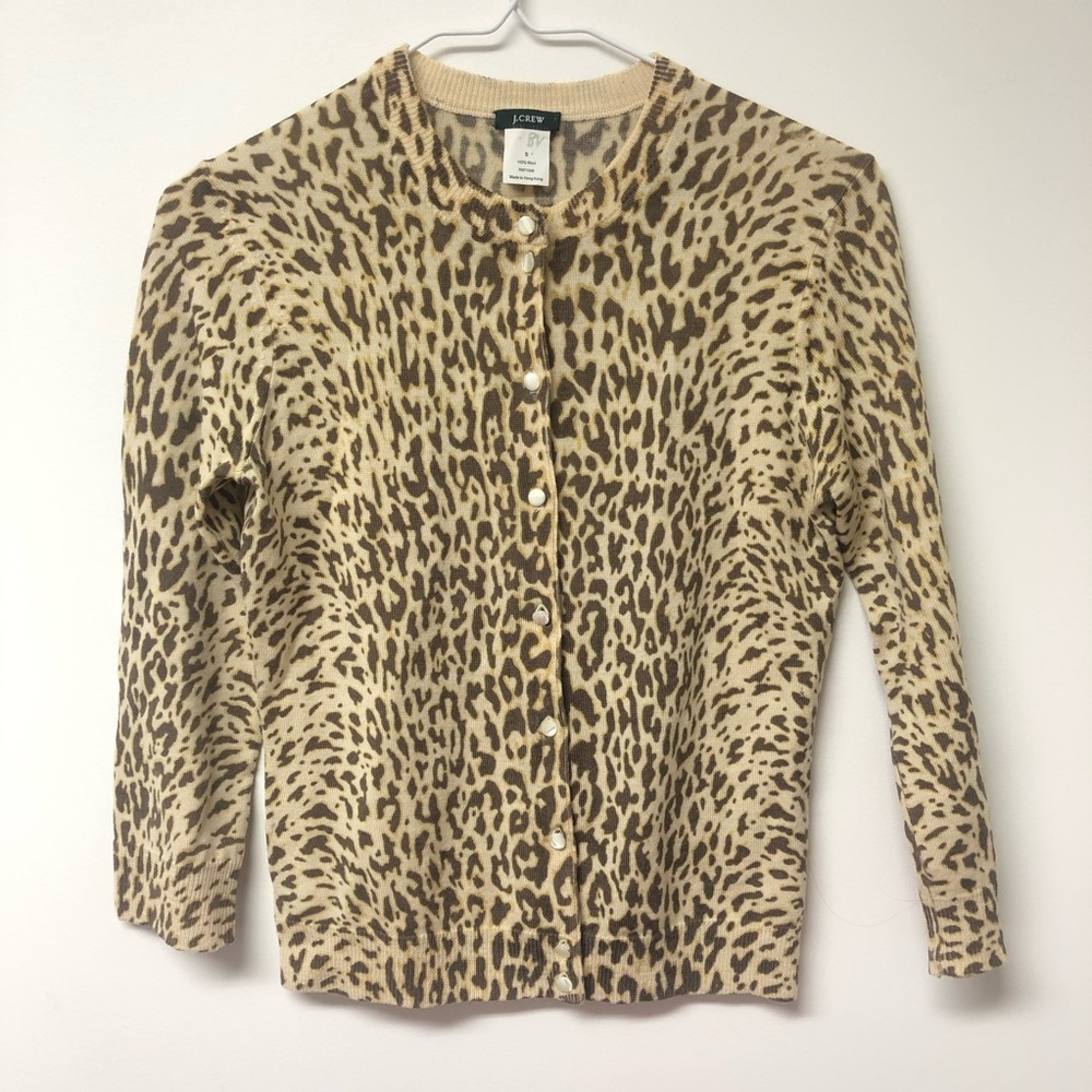 J.Crew Animal Print 100% Wool Cardigan, Size S